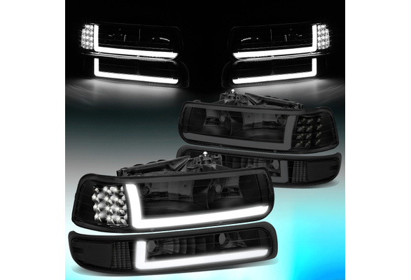 DNA Motoring HL-LB-CSIL99-BK-SM-CL1 For 1999 to 2002 Chevy Silverado 2000  to 2006 Suburban 1500 2500 Tahoe LED DRL Headlight Bumper Signal Lamps