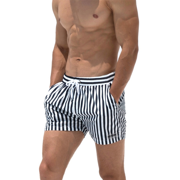 Stripes Mens Beach Shorts Quick Dry Sports Pants with 3 Pockets Stripes Mens Beach Shorts Quick Dry Sports Pants with 3 Pockets