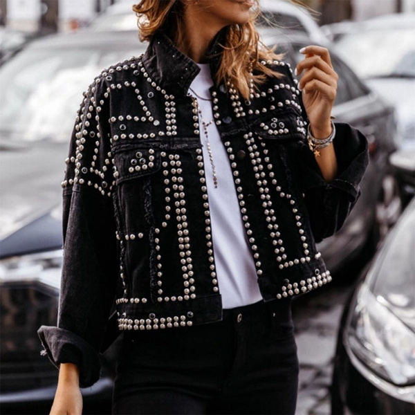 Fashion Women Denim Studded Jacket 