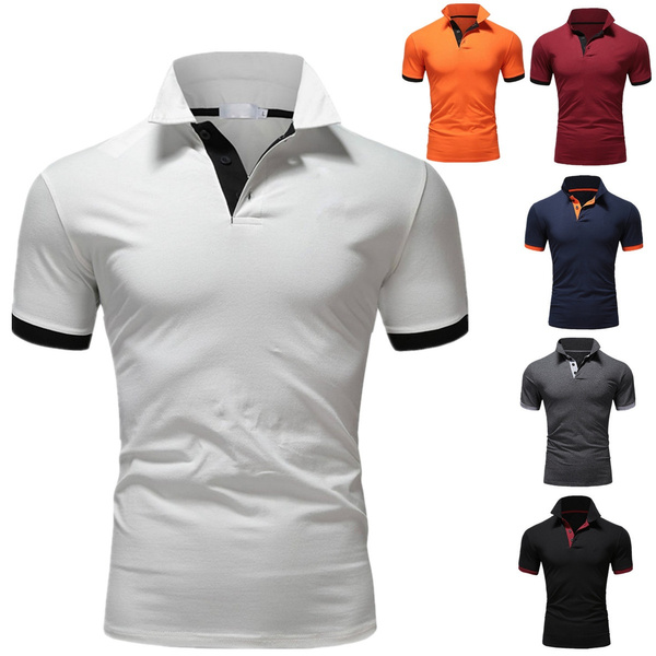 New Men Short Sleeve T Shirts Business Casual Slim Fit T Shirt Men ...