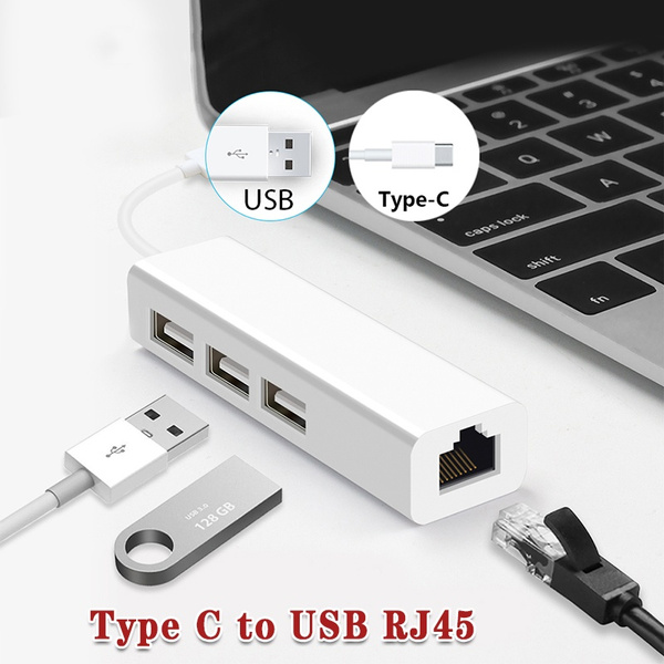 USB 3.1 Type C USB-C Multiple 3 Port Hub Rj45 Ethernet Network LAN
