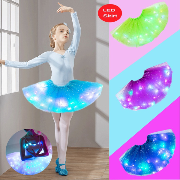 Kids Tutu Skirt Stars Sequin Fluffy Magic Light Princess Clothes Ballet  Glowing Girls Colorful perform suit | Wish