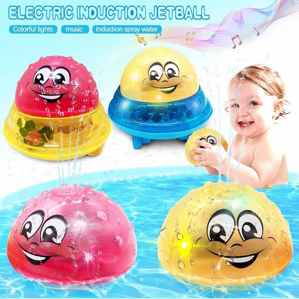 QINGBAO Bath Toys Childrens Bath Toys with Music & Lamp Electric Automatic Induction Water Spray Bath Toy Red Ball 
