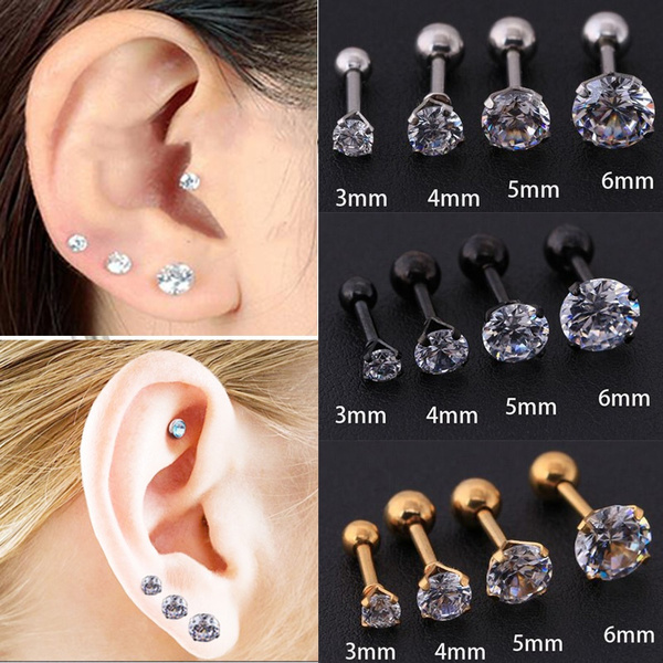 Cz Diamond Piercing Earring Round Forward Helix Cartilage Piercing Tragus Stud Titanium Zircon Earrings Surgical Steel Piercing Jewelry Wish