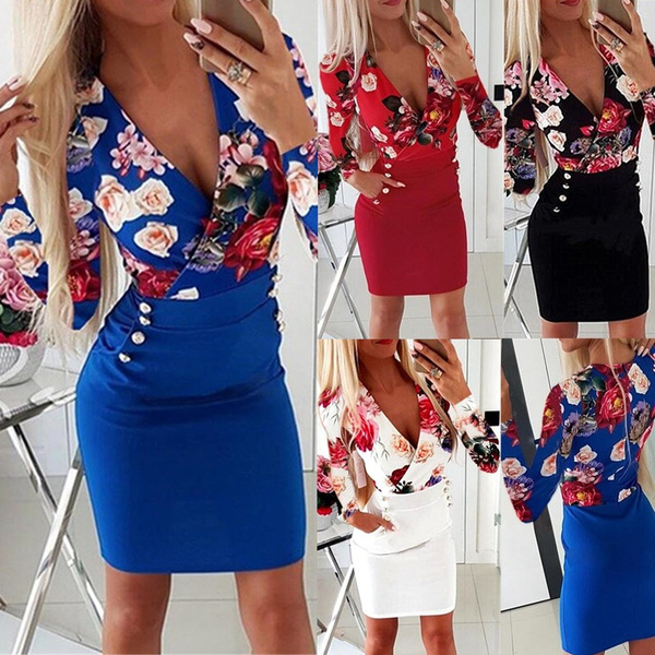 Estampado Floral De Manga Larga Delgada Con Cuello En V Para Estampado Floral De Manga Larga Delgada Con Cuello En V Para