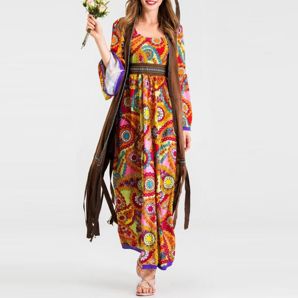 Femmes rétro années 60er 70er Années Hippie-Costume Ivana Gogo Flare Robe