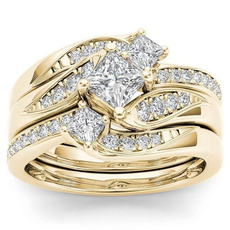 Engagement, 925 sterling silver, Women Ring, gold