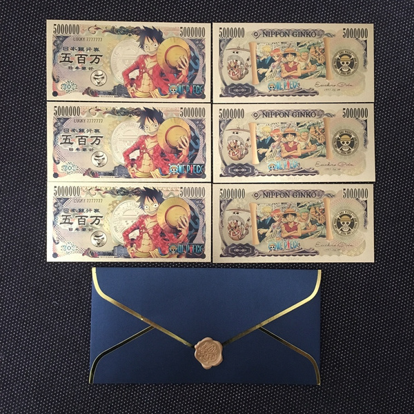 6pcs Japan Jpy Anime One Piece Luffy Collection Gold Foil Banknotes Paper Money Banknote 24k 999 Gold Plated Banknote For Souvenir Gift Home Party Decoration Copy Wish