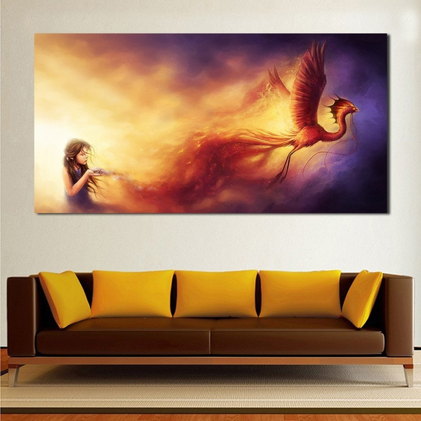 Good Quality Drawing Art Phoenix Girl Magic Background Painting Home Decor Wall Picture Modern No Frame Wish - Modern Wall Painting Home Decor