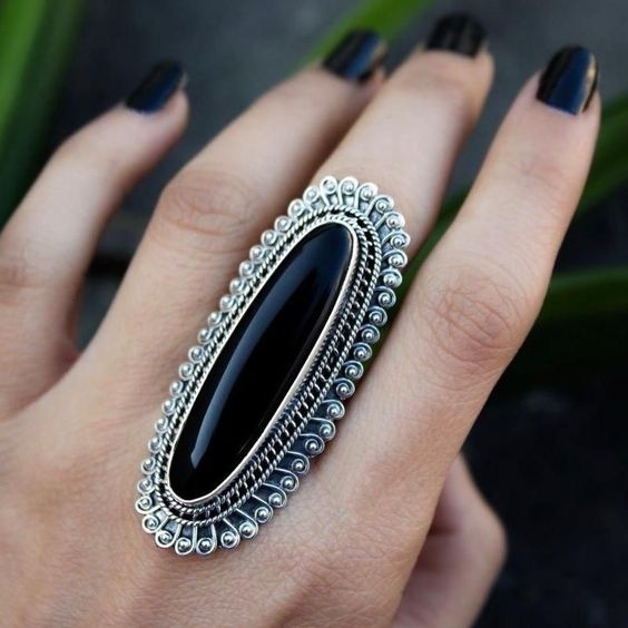 Vintage Fashion Diamond Jewelry 925 Sterling Silver Natural Ring Black Onyx Ring Bride Engagement Wedding Rings For Women Anniversary Gifts Wish