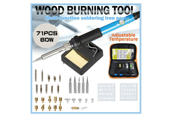 71PCS US/EU/UK Plug 110V 220V 60W Wood Burning Pen Set Stencil Soldering  Tips Tools Pyrography Kit