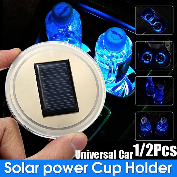 Universal Solar power Cup Holder Bottom Pad LED Light Cover Trim Atmosphere Lamp