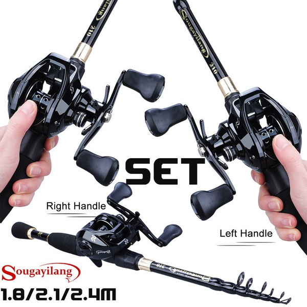 Sougayilang Fishing Rod Reel Combos with 1.8m-2.4m Telescopic Carbon  Casting Rod and 7.2:1 Gear Ratio Baitcasting Reel
