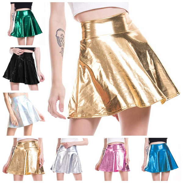 metallic pleated skirt mini