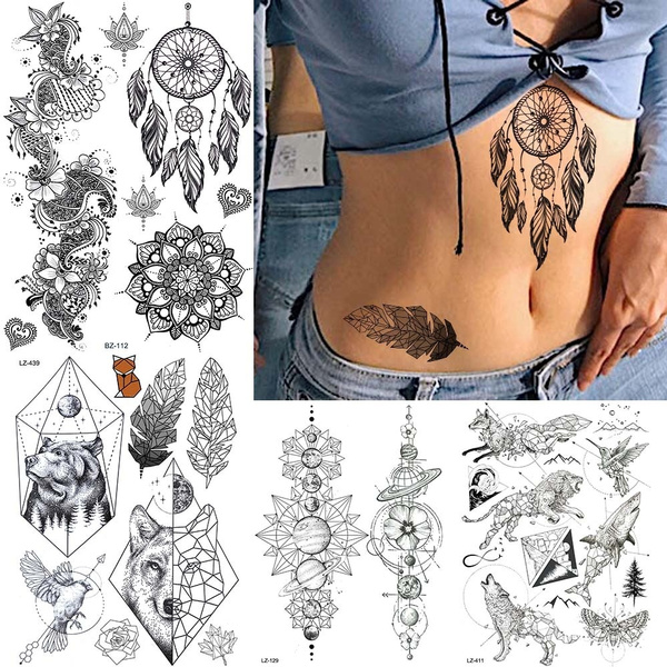 1 Piece Feather Mandala Star Animal Temporary Tattoos For Women Men Kids  Body Art Arm Tatoo Waterproof Fake Tattoo Sticker Dreamcatcher | Wish