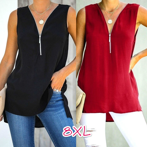 Womens Summer Plus Size Deep V Neck Sleeveless Solid Casual Tank Tops 