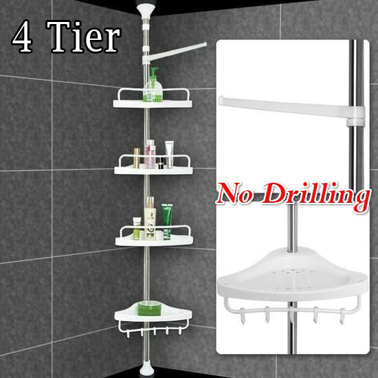 Telescopic Corner Shower Shelf 4 Tier Bathroom Corner Storage No