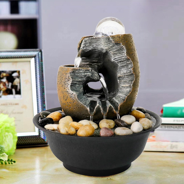 10 1//5 Inches High Unique Design Indoor Waterfall Feature Relaxation /& Meditation Fountain for Home Office Decor Valentinyii Tabletop Water Fountain with Rolling Ball and Led Light