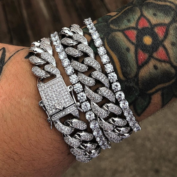 Mens iced out cuban shop link bracelet