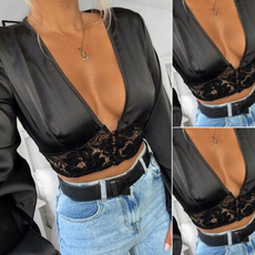 Fashion, crop top, Lace, Long Sleeve