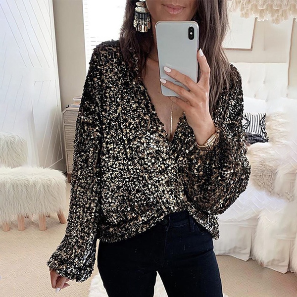long sleeve sequin blouse