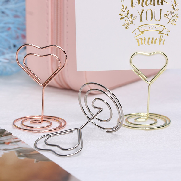 Heart Shape Place Card Table Numbers Holder Photos Clips Clamps Stand 