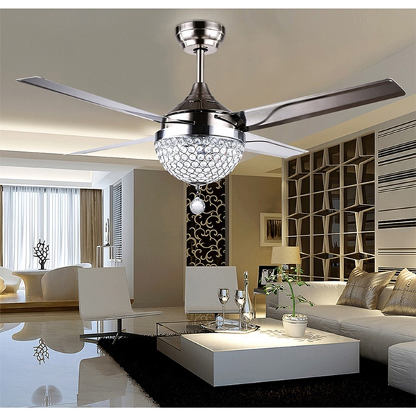 Crystal Ceiling Fan Light With Remote Control Modern Chandeliers Pendant Lighting Wish