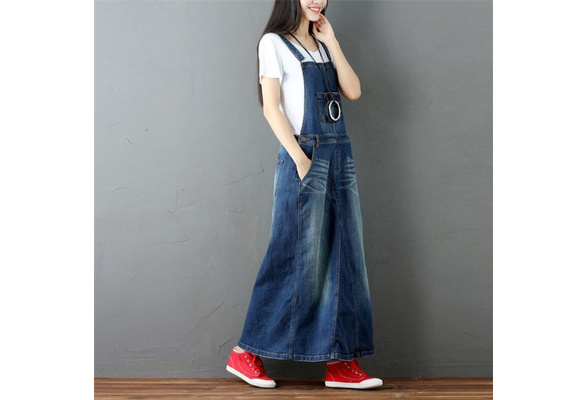 Fashion Spaghetti Strap Denim Dresses A-Line Suspenders Maxi Jeans Dress  Women Scratched Long Jeans Dress Plus Size