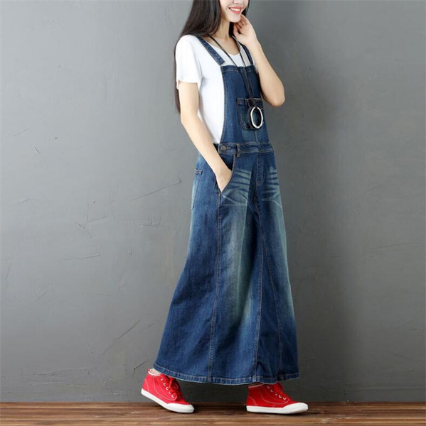 Fashion Spaghetti Strap Denim Dresses A-Line Suspenders Maxi Jeans Dress  Women Scratched Long Jeans Dress Plus Size