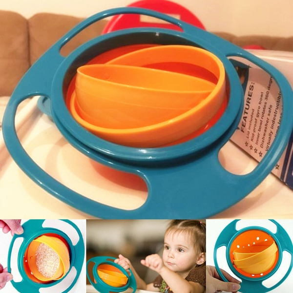 Baby Feeding Dish Cute Baby Gyro Bowl Universal 360 Rotate Spill-Proof Bowl 