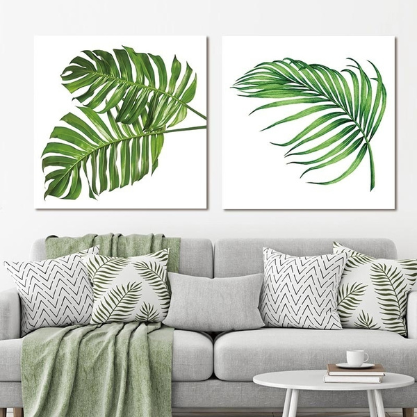 Green Wall Art Leaf Prints - Tropical Nursery Plant Canvas