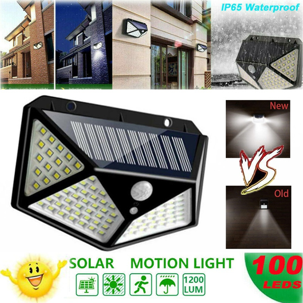 100LED Solar Wall Lamp Motion Sensor Waterproof Outdoor Garden Path Night Light 