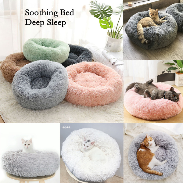 Long Plush Round Pet Kennel Soothing Beds For Dogs Cats Faux Fur Dog Beds Anti Anxiety Dog Bed Wish