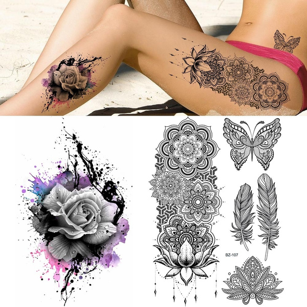 Cheap Lace Butterfly Rose Temporary Tattoo For Women Adult Henna