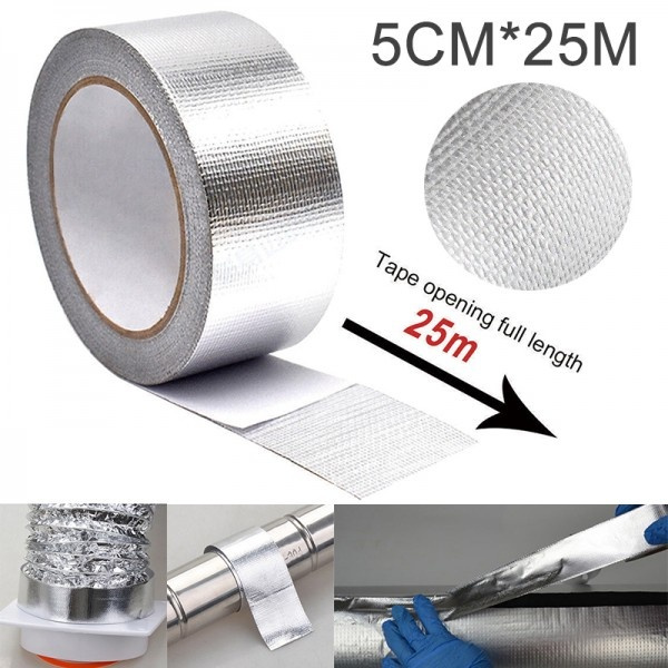 25m Aluminum Foil Exhaust Pipe Heat Insulation Wrap Tape Self-adhesive 