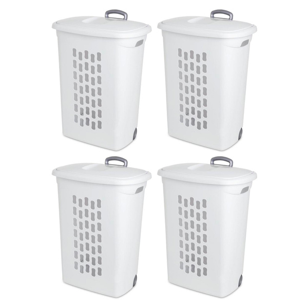 Sterilite White Laundry Hamper With Lift-Top, Wheels, And Pull Handle ...