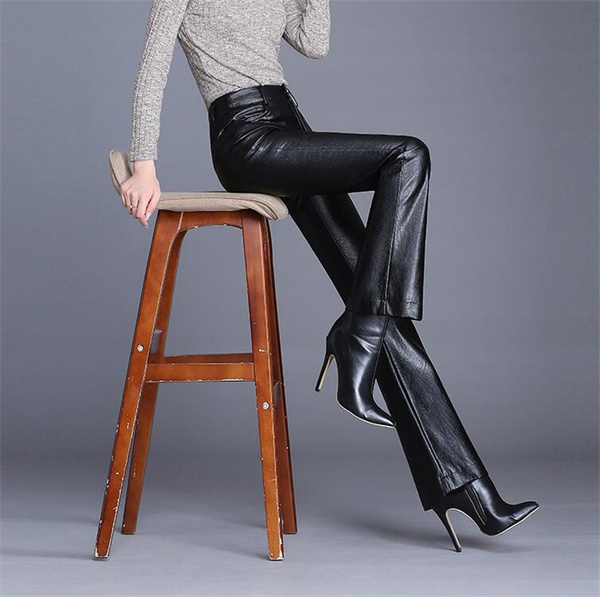 Plus Size Faux Leather High Waisted Flare Pants