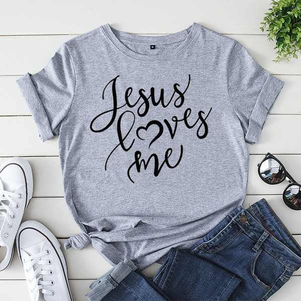 New Jesus Loves Me Shirt Women Fashion Christian T-Shirt Religious ...