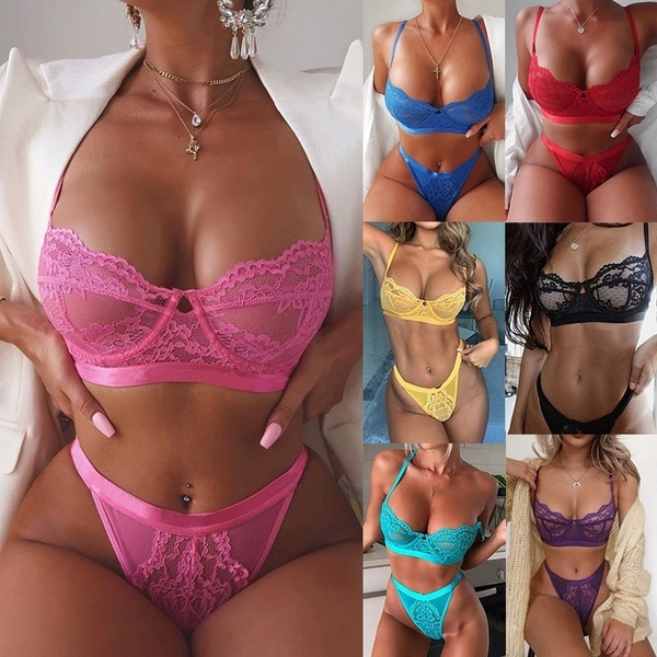 Moda para mujer Lencería de encaje Sexy Bralette + Conjuntos de  calzoncillos Ropa interior sexy Tallas grandes | Wish
