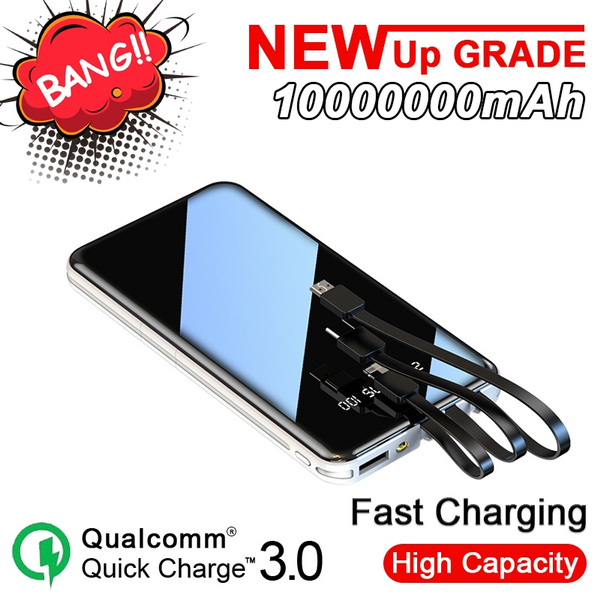 Mah Portable Power Bank Full Screen Built In 3 Cables Powerbank Fast Charging External Battery For Iphone Xiaomi Samsung Wish