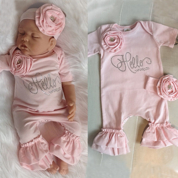 Newborn Baby Girls 3D Flower Ruffle Romper Jumpsuit Bodysuit Headband Clothes UK Newborn Baby Girls 3D Flower Ruffle Romper Jumpsuit Bodysuit Headband Clothes UK