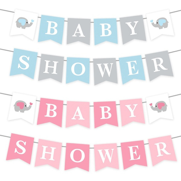 Baby Shower Gender Reveal Party Decoration Pink Blue Elephant Boy Girl ...