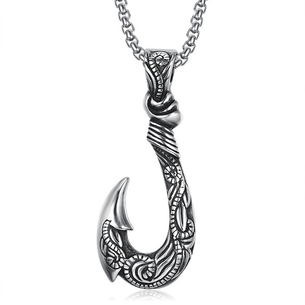 Men's Vintage Titanium Steel Viking Hook Necklace Pendant Punk Jewelry
