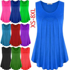 XS-8XL Plus Size Fashion Summer Tops and Blouses Women Casual Pleated Elegant Camisoles Pullover T-shirt O-neck Tunics Vest Shirt Ladies Fashion Loose Solid Color Ruffles Sleeveless Tanks Tops