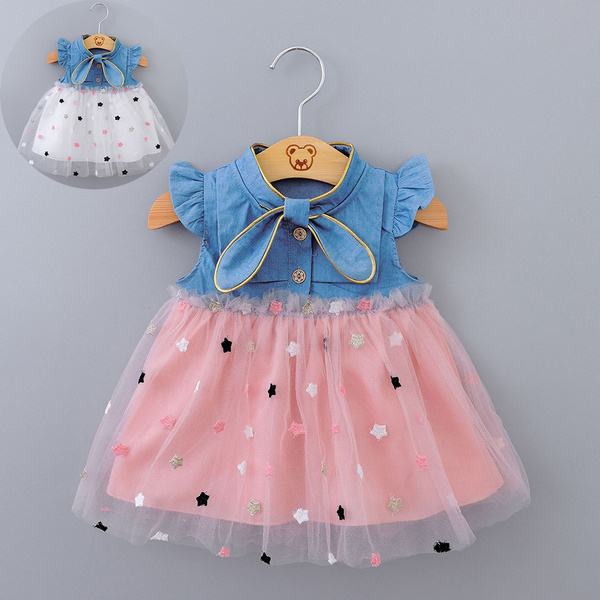 Baby Girl 95% Cotton Button Front Solid Denim Flutter-sleeve Dress Only  $16.49 PatPat US Mobile