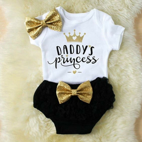 Newborn Baby Girl Daddys Girls Tops Romper Floral Short Pants Outfit Clothes Set