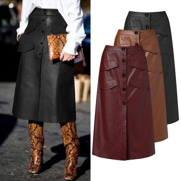 leather button down skirt