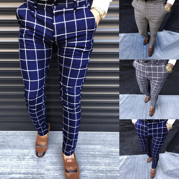 plaid print fashion men's casual pants
