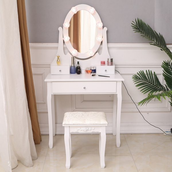 Vanity Set With Lighted Mirror Makeup, Makeup Vanity With Lighted Mirror Dressing Table Dresser Desk For Bedroom