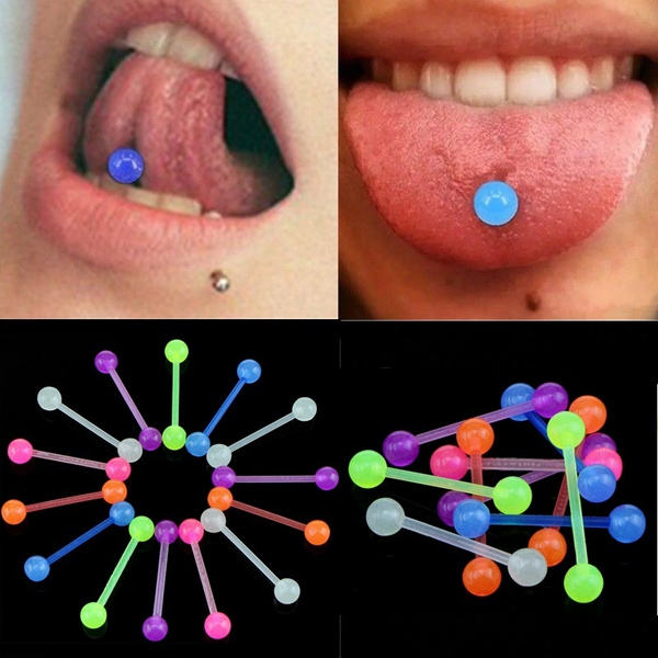 20PCS/Set Luminous Ball Flexible Barbell Stud Tongue Ring Bars Body Piercing  & 